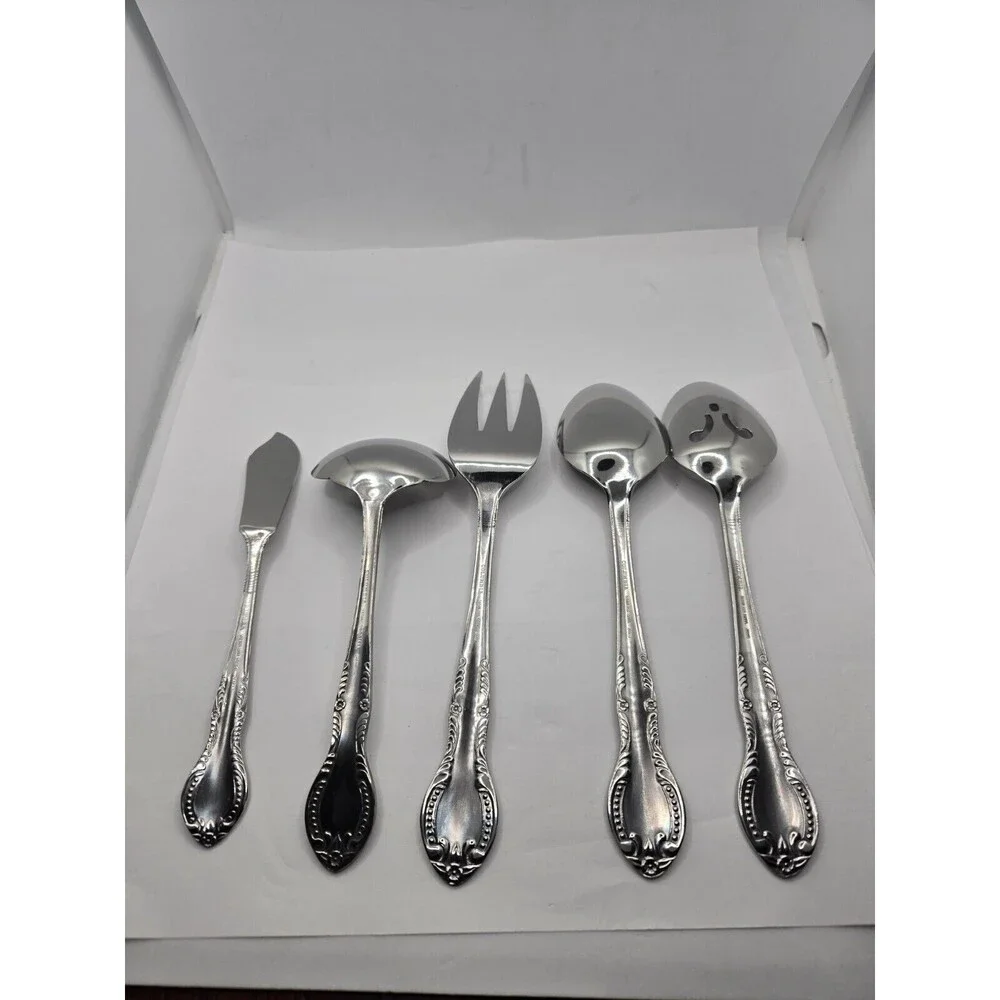 Columbia Beaded Handle Stainless Steel Flatware Serving Set 5 pcs.